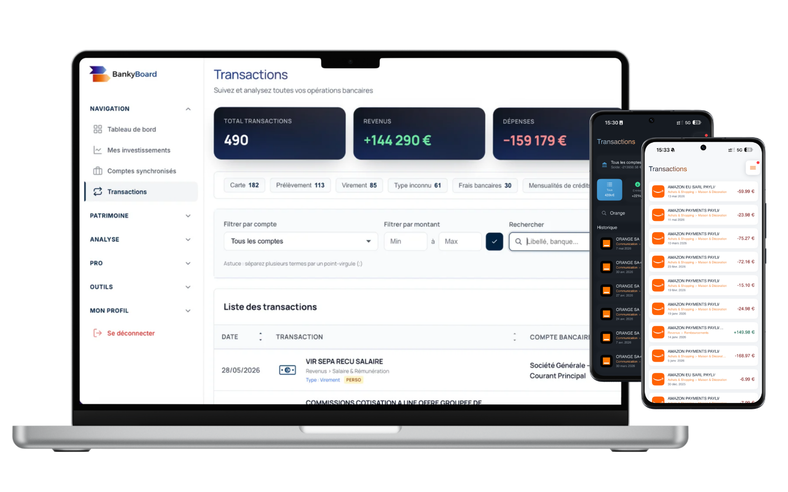 Analyse et suivi de vos transactions — aperçu dans BankyBoard
