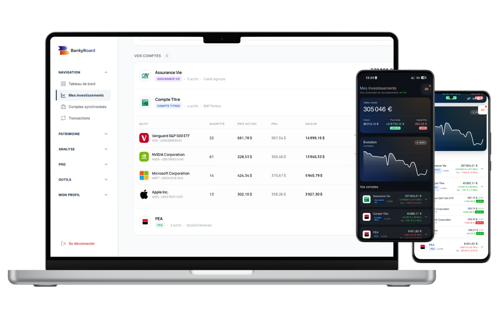 Suivi de vos investissements (actions, ETF, crypto) — aperçu dans BankyBoard
