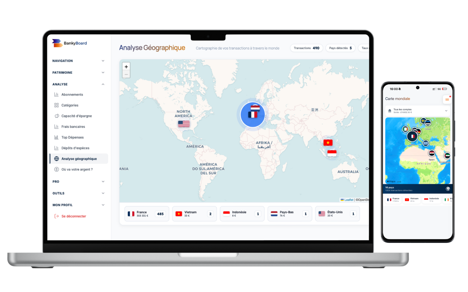 Vue géographique de vos dépenses — aperçu dans BankyBoard