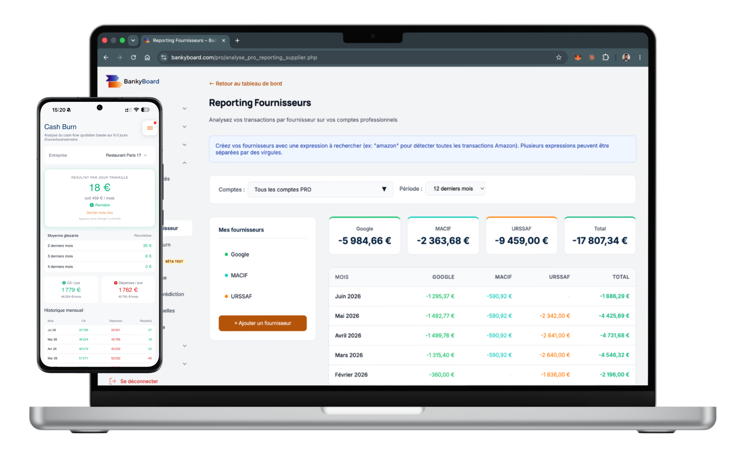 BankyBoard Pro – aperçu de l'application