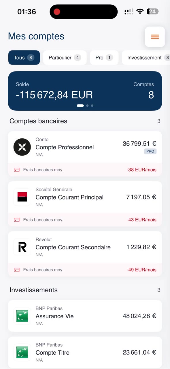 La liste de vos comptes dans BankyBoard